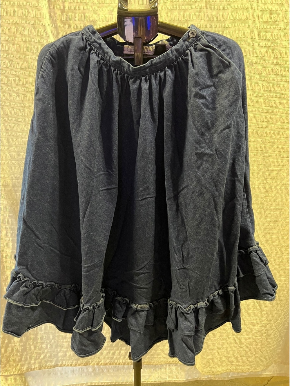 Vintage Geoffrey Beene Denim Skirt Size 6 Dark Indigo Blue Ruffle Tiered Full
